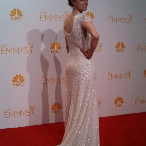 Rachel Zake arrives on the red carpet at the 2014 Emmy Awards in Los Angeles