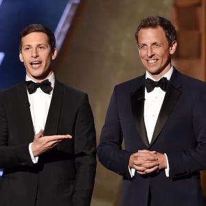 Seth Meyers and Andy Samberg at event of The 67th Primetime Emmy Awards 2015