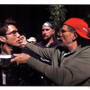 (from left to right) Blumes Tracy, Tom Seymour and David Mamet: working out an action sequence on the set of Spartan.