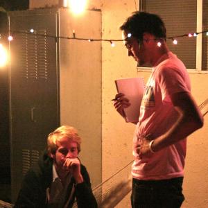 Director Chad Hartigan with actor George Ducker on the set of Luke and Brie Are on a First Date in Los Angeles on June 30 2007