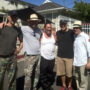 Lawrence Smilgys, David Llauger- Meiselman, Danny Trejo, Felipe Alejandro, and French Stewart on set of 'Strike One'