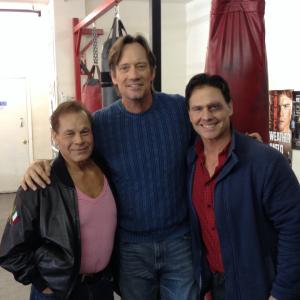 On set of One More Round with CoStars Kevin Sorbo and Franco Columbu