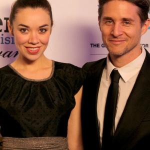 Actors and Producers Tara Platt and Yuri Lowenthal on the red carpet at the 2013 IAWTV Awards for their nominated series Shelf Life.