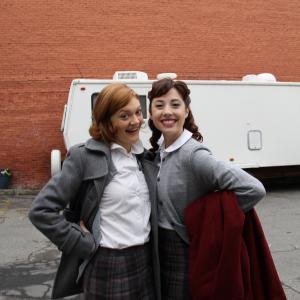 Colby Minifie and Rachel Grate on the set of Camilla Dickinson