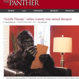 Still image from the set of Gorilla Therapy Portraying a gorilla
