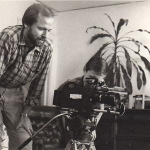Erik Friedl turning over the camera to young thespian during filming of 