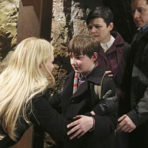 Still of Ginnifer Goodwin Jennifer Morrison Jared Gilmore and Josh Dallas in Once Upon a Time 2011