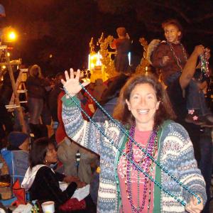Totally psyched about catching beads from the Doobie Brothers float on Canal Street Endymion Parade Mardi Gras 2008