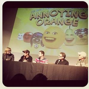 Creators and cast of Cartoon Networks Annoying Orange  Tom Sheppard Dane Boedigheimer Kevin Brueck Tom Kenny and Rob Paulsen