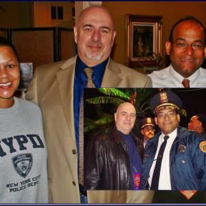 Larry Montz with fmr NOPD Deputy Supt. Marlon Defillo at the Pre-Grand Opening of Montz' PARAPLEX (Jan. 2009) and backstage at the Mayor's New Years Eve concert & party (insert photo).