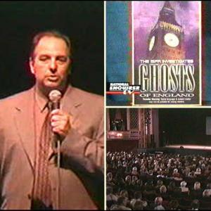 April 1999 Larry Montz on stage at the Empire Theatre in Liverpool England For Telly Awardwinning ISPR Investigates Ghosts of England 1999