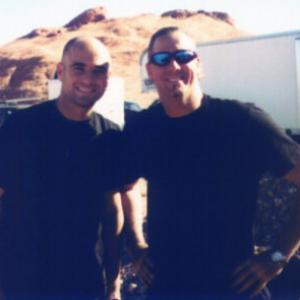 Stunt Double Rich Hopkins with Andre Agassi on Location in the Valley of Fire Nevada