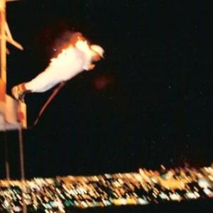 Stuntman Rich Hopkins performs the Worlds First Fire Bungy Jump Circa 1996