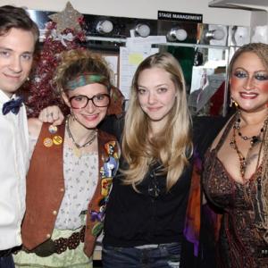 Back Stage at Rock of Ages Tom Lenk Lauren Molina Amanda Seyfried and Michelle Maisey