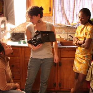Director Iquo B. Essien, DP Elena Greenlee, and actress Zainab Jah filming How to Make Afang Soup