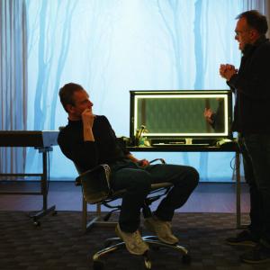 Still of Danny Boyle and Michael Fassbender in Steve Jobs (2015)