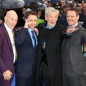 Patrick Stewart, Ian McKellen, James McAvoy and Michael Fassbender at event of Iksmenai: Praejusios ateities dienos (2014)