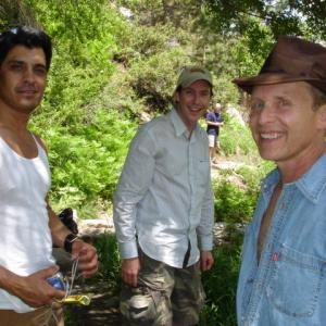 The Treasure of the Sierra Nevada On location along the Mount Whitney Trail in the Sierra Nevada mountains from left to right Actor Antonio Rufino Antonio Director David Lee Hefner Background DP Schuyler Johnson Actor Glen McDougal Glen