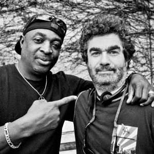 Joe Berlinger and rapper Chuck D of Public Enemy on the set of Iconoclasts Season 6