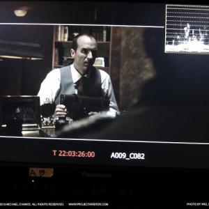 A monitor shot of Tim Coyne, as viewed through the RED camera on the set of Project Arbiter.