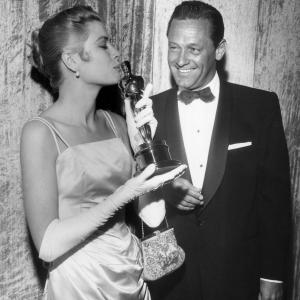 Best Actress Grace Kelly The Country Girl with presenter William Holden at the 27th Academy Awards