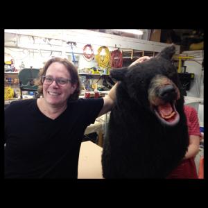 James Brown & animatronic bear for shoot