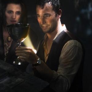 Still of Noah Wyle and Stana Katic in The Librarian: The Curse of the Judas Chalice (2008)