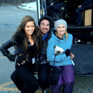 Rebecca Grant, Dean Cain, Kristy Swanson on set of Merry X-mas (ION Network)