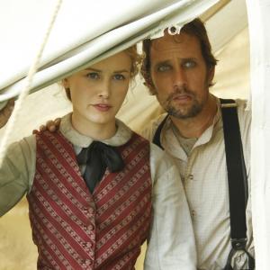 Still of Robert Moloney and Dominique McElligott in Hell on Wheels 2011