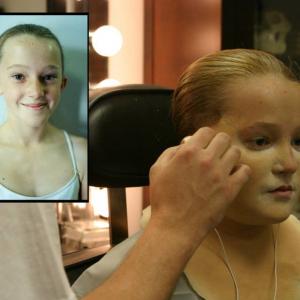Actress Brianna Gardner gets prosthetic makeup applied to make her character (