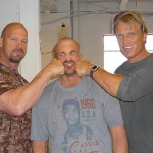 With Steve Austin and Dolph Lundgren during rehearsals for The Package 2012