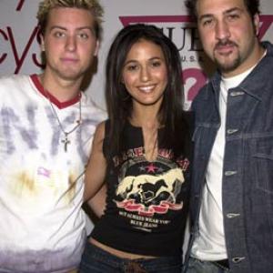 Lance Bass Emmanuelle Chriqui and Joey Fatone at event of On the Line 2001