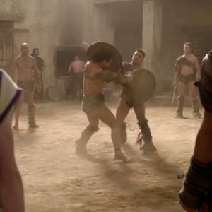 Still of Manu Bennett Andy Whitfield Daniel Feuerriegel and Ande Cunningham in Spartacus Blood and Sand 2010