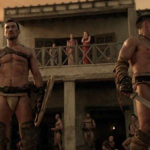Still of Manu Bennett and Andy Whitfield in Spartacus: Blood and Sand (2010)