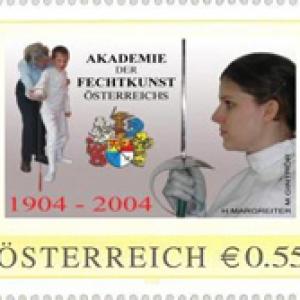 Austrian postage stamp: 100 years Fencing Masters' Academy