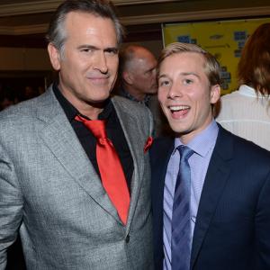 Lou Taylor Pucci and Bruce Campbell