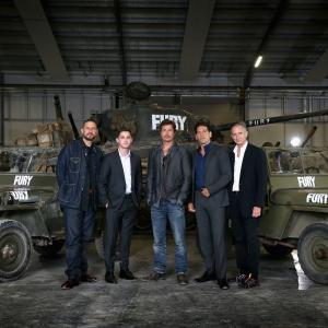 Brad Pitt, David Ayer, Logan Lerman, Bill Block and Jon Bernthal at event of Inirsis (2014)