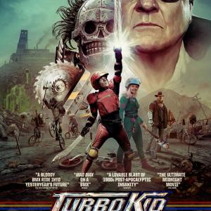 Michael Ironside, Laurence Leboeuf and Munro Chambers in Turbo Kid (2015)