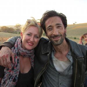 Justine Seymour on set with Adrien Brody
