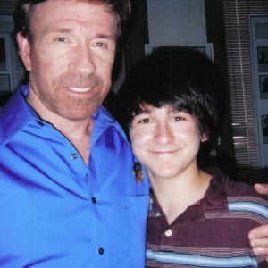 Chuck Norris and Mitchel Musso on the set of Trial by Fire