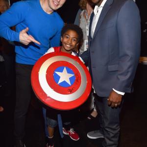 Chris Evans Anthony Mackie and Miles Brown at event of Captain America Civil War 2016
