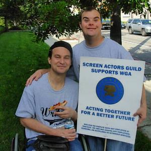 Blair Williamson supporting the WGA Writers Strike of 20072008 with fellow actor Michael DAmore