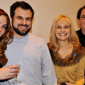 Blaze Kelly Coyle, Thomas Tar, Andrea Mower and Leo Kirschner celebrate during the opening night of the off-broadway musical 