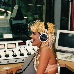 Nicci Freeman as Splashs Golden Mermaid doing a radio interview 2006