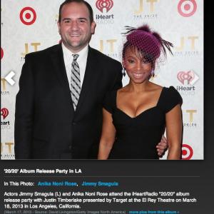 Jimmy Smagula and Anika Noni Rose at the Justin Timberlake release party hosted by Target. 3/18/13