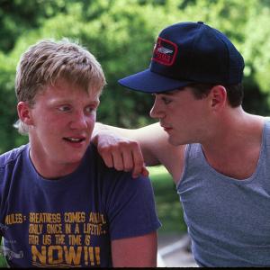 Still of Robert Downey Jr. and Anthony Michael Hall in Johnny Be Good (1988)