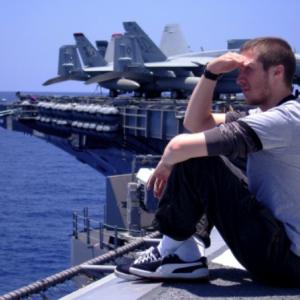 Matthew Akers aboard the USS Nimitz during production of 