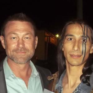 Actors Grant Bowler and Tokala CliffordBlack Elk pause for a photo during the filming of SWELTER