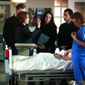 Joanna Jeffrees as the Private Secretary in the BBC 1 TV Series 'Holby City', alongside Eve Matheson, Peter Coxon and Mohamed Elhoissainy. Series 15. Episode 1.
