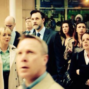 Joanna Jeffrees in 'The 7.39', as the miserable commuter, alongside David. Morrrisey and Sheridan Smith